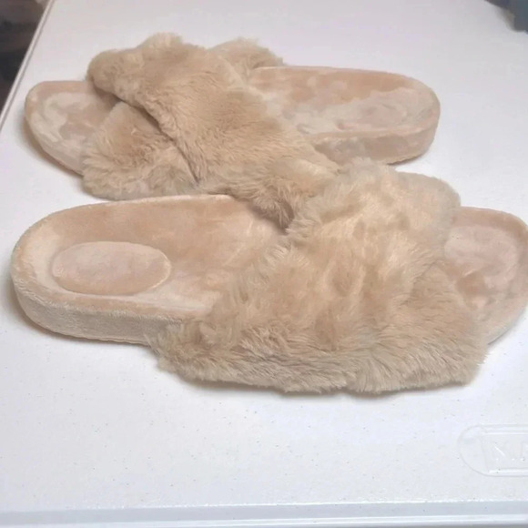 Fitory Open Toe Slipper With Cozy Lining, Faux Rabbit Fur Cork Slide - Size 8 - Picture 4 of 5